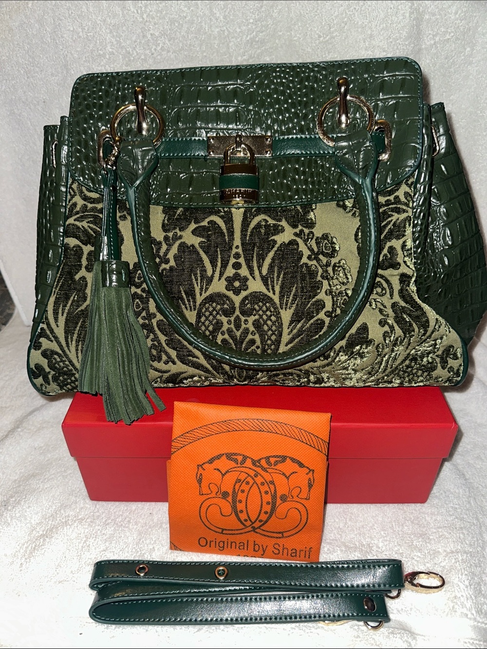 New! Sharif Green Tassel Top-Handle Tote